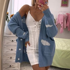 Cloud Pattern Drop Shoulder Cardigan